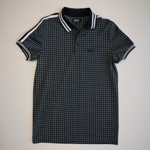 Boohoo Black and White Houndstooth Polo Shirt and Shorts Set